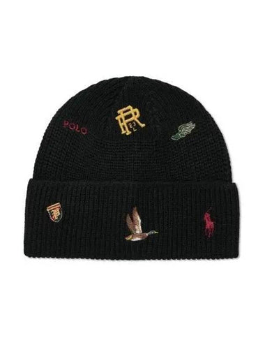 30 Paid Embroidered Detail Wool Blend Beanie Black - POLO RALPH LAUREN - BALAAN 1