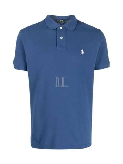 Embroidered White Pony Slim Fit Polo Shirt Blue - POLO RALPH LAUREN - BALAAN 2