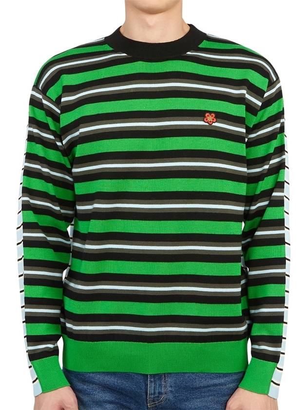 Boke Flower Patch Striped Wool Knit Top Grass Green - KENZO - BALAAN 2