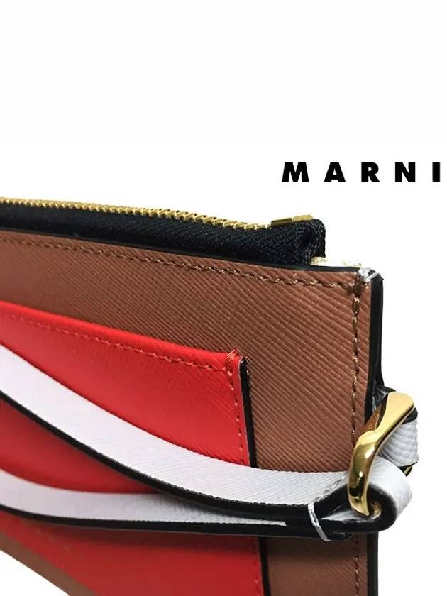 Color Block Saffiano Handle Pouch Bag Camel Red - MARNI - BALAAN 7