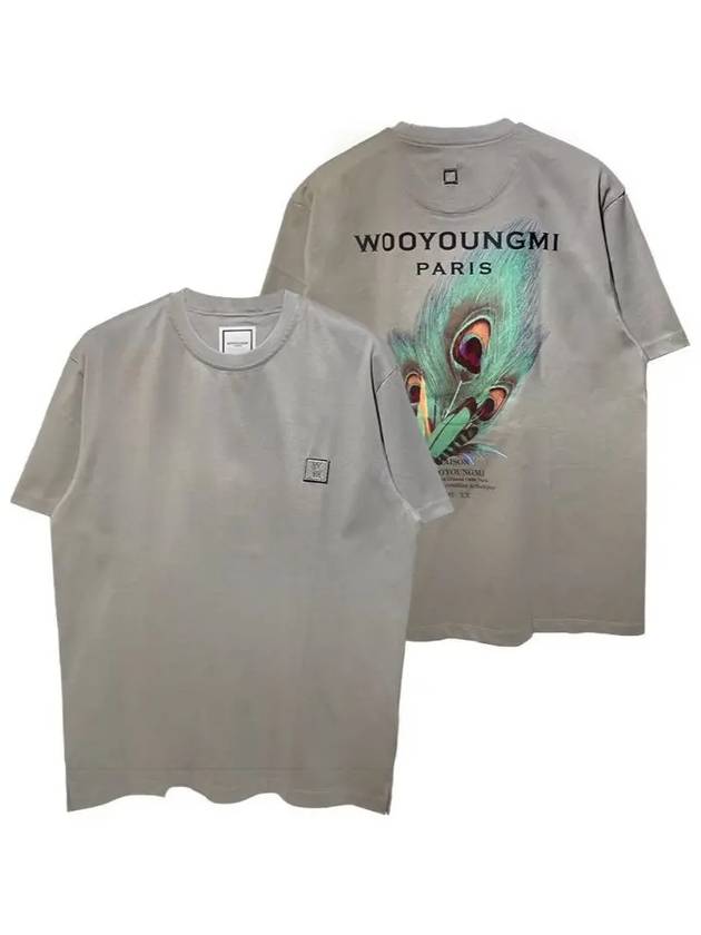 Chest Logo Feather Back Logo Short Sleeve T-Shirt Grey - WOOYOUNGMI - BALAAN 2