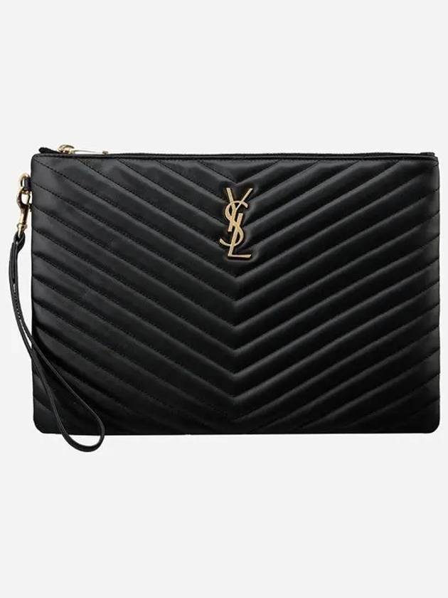 Gold Monogram Matelasse Clutch Bag Black - SAINT LAURENT - BALAAN 2