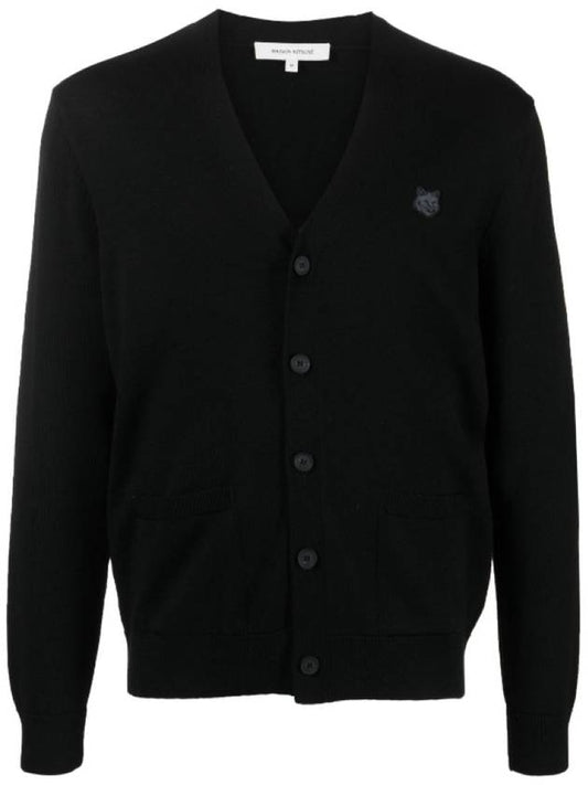 Bold Fox Head Patch V Neck Wool Cardigan Black - MAISON KITSUNE - BALAAN 2