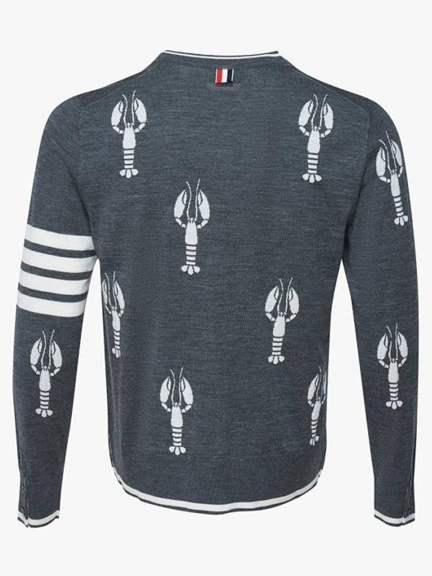 Lobster Merino Relaxed V-neck Cardigan Medium Grey - THOM BROWNE - BALAAN 3