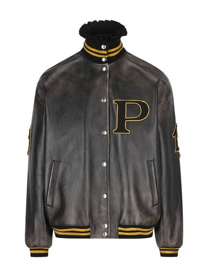 Logo Leather Bomber Jacket Black - PRADA - BALAAN 2