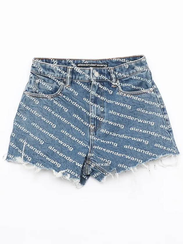 Byte Logo Monogram Denim Shorts Blue - ALEXANDER WANG - BALAAN 4