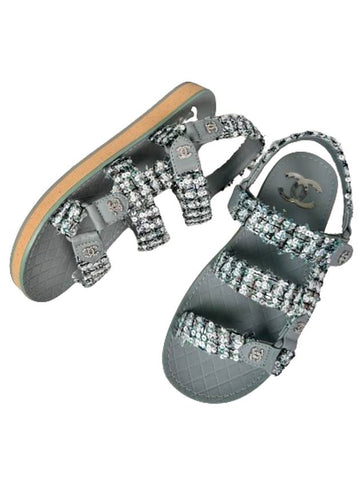 CC logo tweed strap velcro sandals light gray 36 G39986 - CHANEL - BALAAN 1