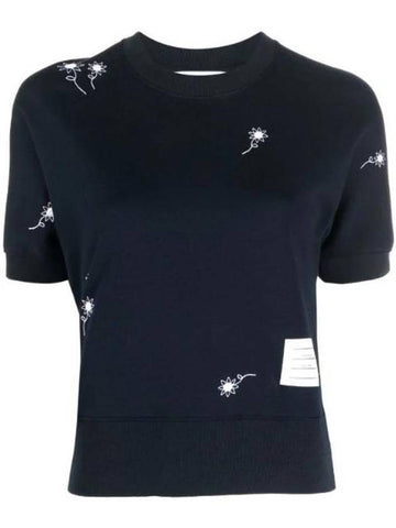 Embroidered Flower Dolman Short Sleeve T-Shirt Navy - THOM BROWNE - BALAAN 1