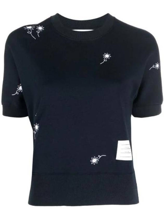 Embroidered Flower Dolman Short Sleeve T-Shirt Navy - THOM BROWNE - BALAAN 1