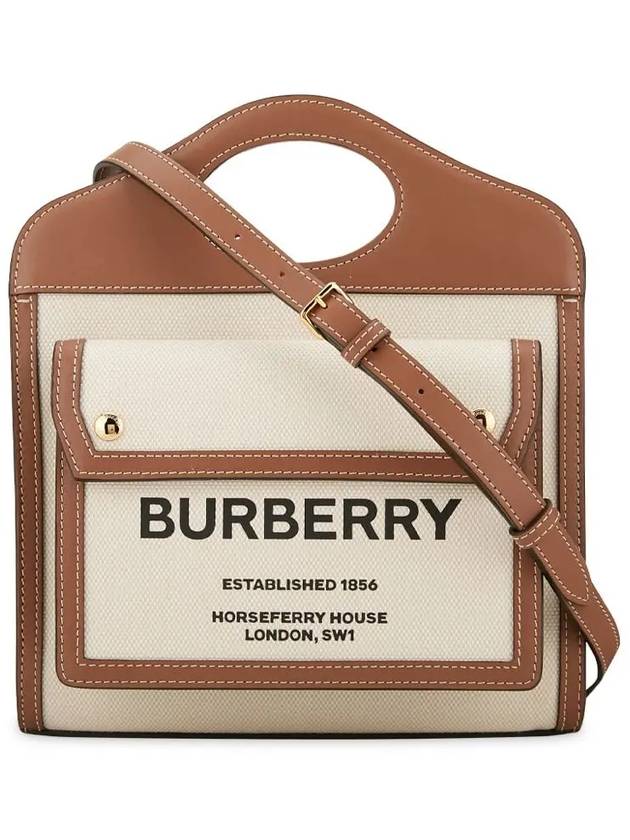 Mini Two-Tone Canvas And Leather Pocket Bag Natural Malt Brown - BURBERRY - BALAAN 2