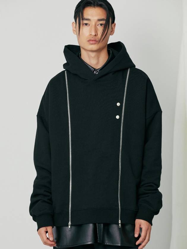 Front double zip hoodie black - S SY - BALAAN 3