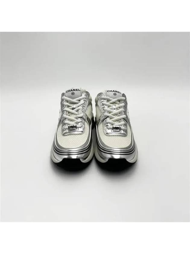 Fabric Laminated Low Top Sneakers Silver - CHANEL - BALAAN 3