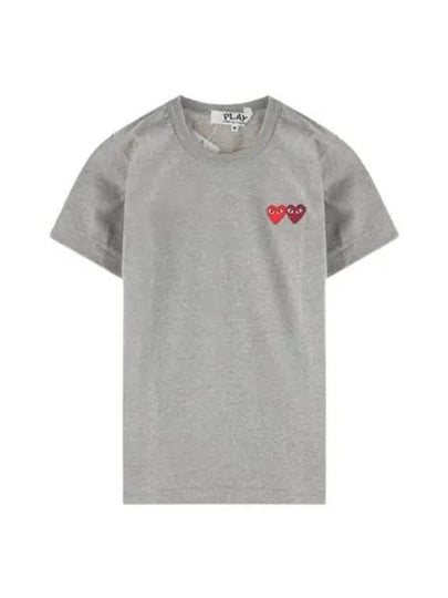 Red Double Heart Wappen Short Sleeve T-Shirt Grey - COMME DES GARCONS - BALAAN 2