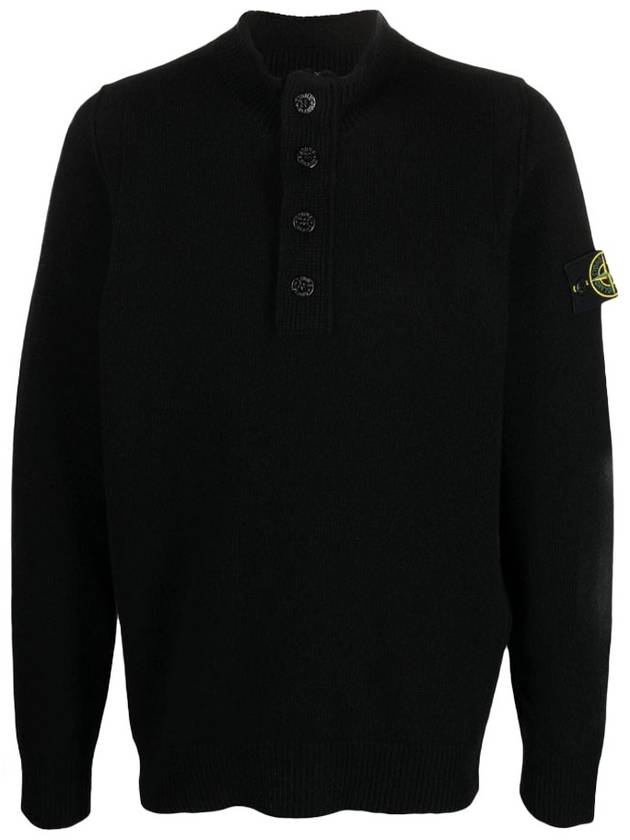 Wappen Patch Button Knit Top Black - STONE ISLAND - BALAAN 2