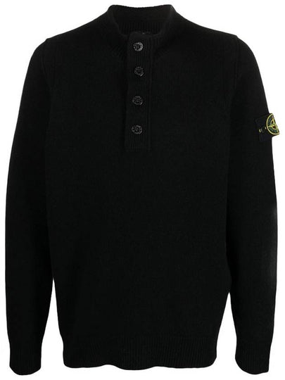 Wappen Patch Half Button Lambswool Knit Top Black - STONE ISLAND - BALAAN 2