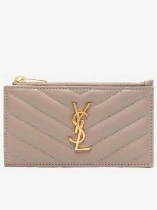 Monogram Logo Plaque Zip-Up Card Wallet Dusty Grey - SAINT LAURENT - BALAAN 2