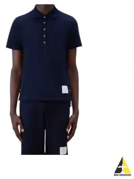 Men's Cotton Pique Center Bag Striped Short Sleeve Polo Shirt  Navy - THOM BROWNE - BALAAN 2