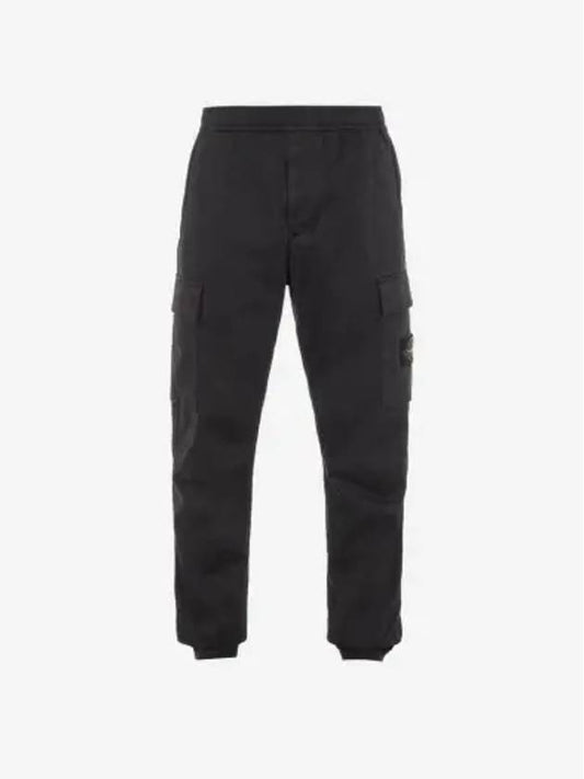 Garment Dyed Cotton Wool Satin Cargo Track Pants Black - STONE ISLAND - BALAAN 2