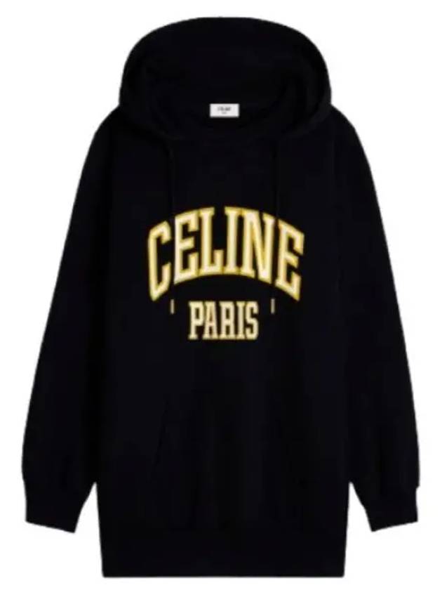 Logo Print Cotton Fleece Oversized Hoodie Black - CELINE - BALAAN 2