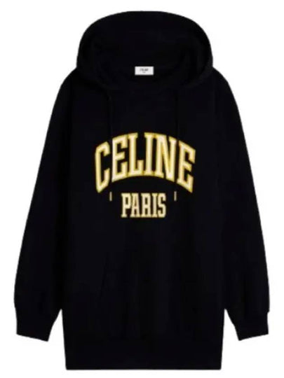 Logo Print Cotton Fleece Oversized Hoodie Black - CELINE - BALAAN 2