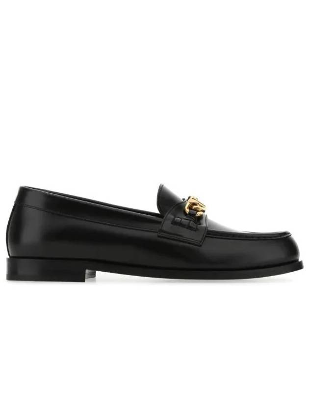 Men's V Logo Chain Leather Loafers Black - VALENTINO - BALAAN 3