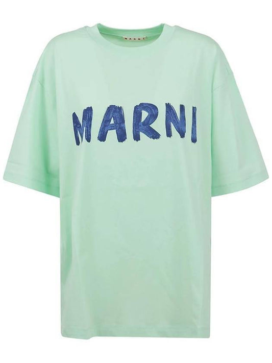 Logo Lettering Boxy Fit Short Sleeve T-Shirt Light Green - MARNI - BALAAN 1