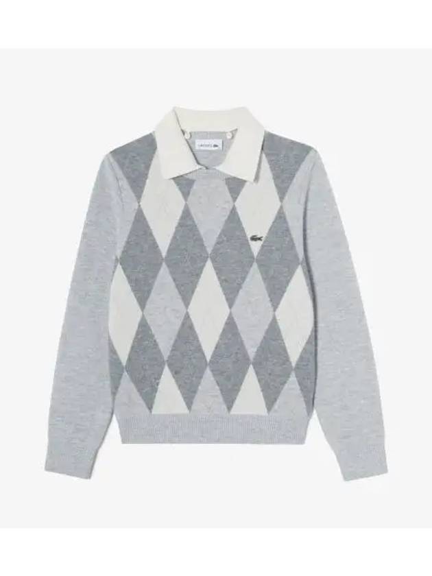 Women s crew neck sweater with detachable collar melange gray - LACOSTE - BALAAN 1