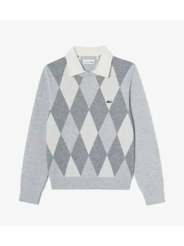 Women s crew neck sweater with detachable collar melange gray - LACOSTE - BALAAN 1