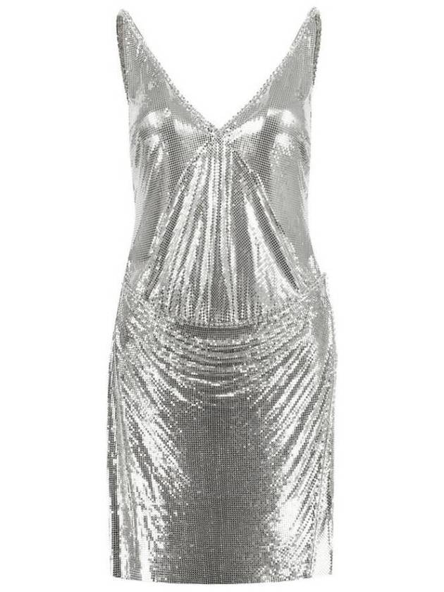 Rabanne Ladies Silver Chainmail V-Neck Minidress, Brand Size 34 (US Size 2) - PACO RABANNE - BALAAN 1