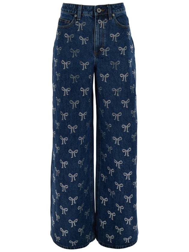 Blue Jeans With All-Over Rhinestoned Bow Embellishments In Denim Woman - SELF PORTRAIT - BALAAN 1