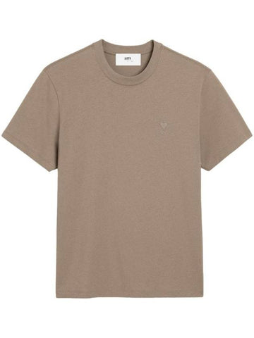 Tone On Tone Heart Logo Organic Cotton Short Sleeve T-Shirt Brown - AMI - BALAAN 1