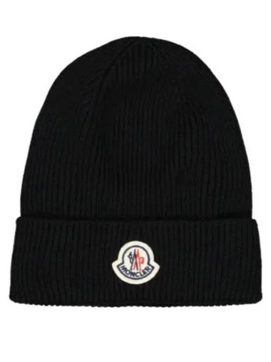 3B70500 A9342 999 Logo Patch Wool Beanie - MONCLER - BALAAN 1