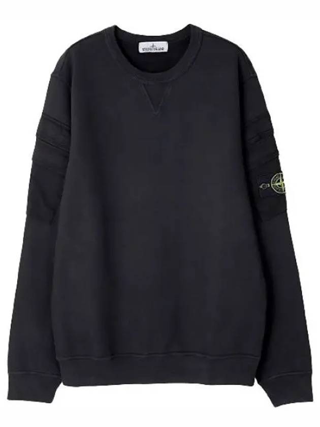 Garment Dyed Double Pocket Brushed Cotton Fleece Sweatshirt Black - STONE ISLAND - BALAAN 2