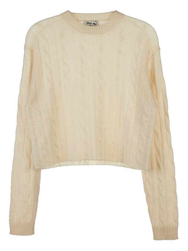 Women's Cable Cashmere Knit Top Beige - MIU MIU - BALAAN 2