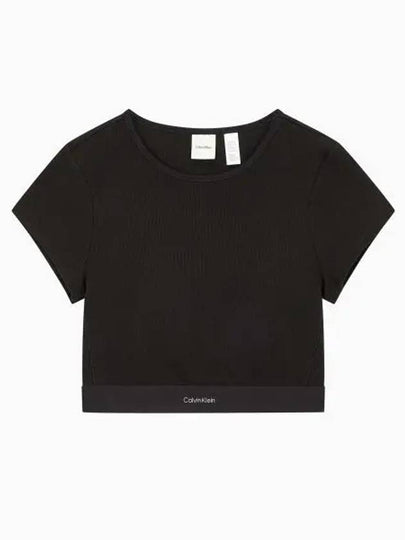 Stretch Ribbed Knit Crop Short Sleeve T-Shirt Black - CALVIN KLEIN - BALAAN 2