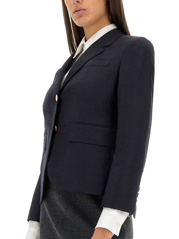 Women's Twill Slim Fit Single Breasted Wool Jacket Navy - THOM BROWNE - BALAAN 5