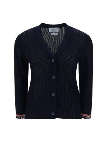 Thom Browne Pointelle RWB Striped Cardigan Navy - THOM BROWNE - BALAAN 2