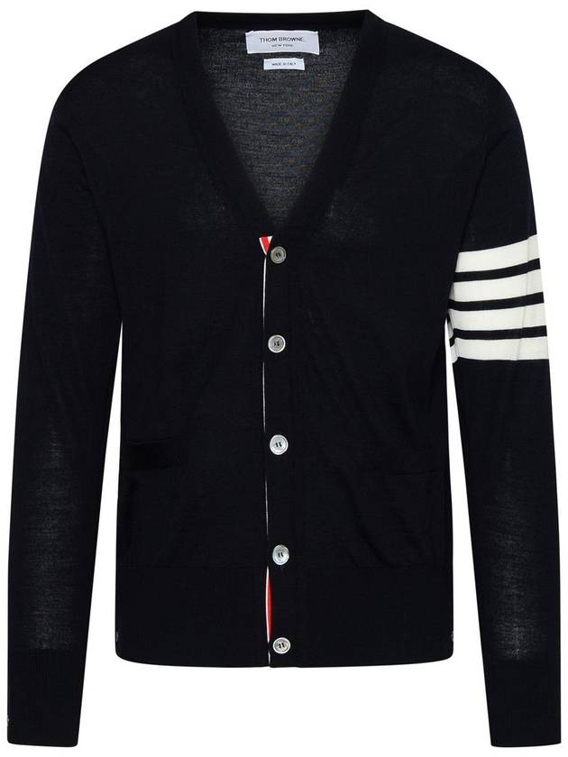 Men's Sustainable Classic Diagonal Wool Cardigan Navy - THOM BROWNE - BALAAN 2