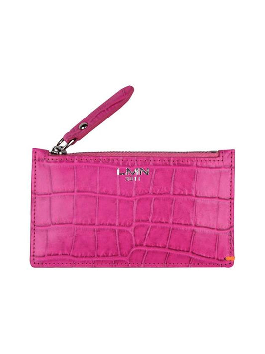 Unisex Crocodile Embossed Card Wallet Pink - LMN3011 - BALAAN 1