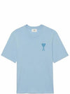 Tone On Tone Heart Logo Short Sleeve T-Shirt Sky Blue - AMI - BALAAN 2