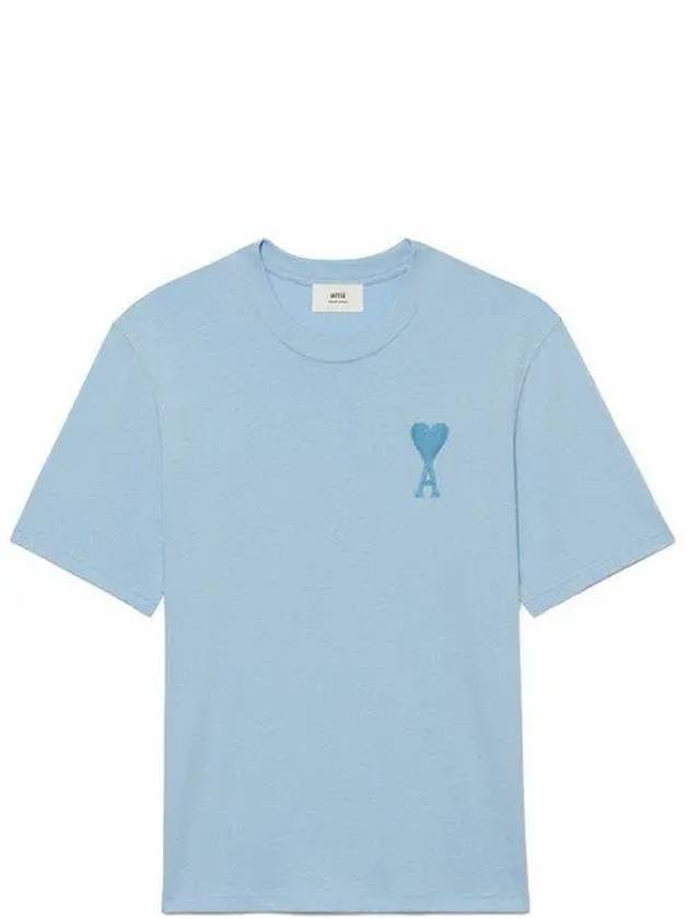 Heart Logo Overfit Short Sleeve T-Shirt Sky Blue - AMI - BALAAN.