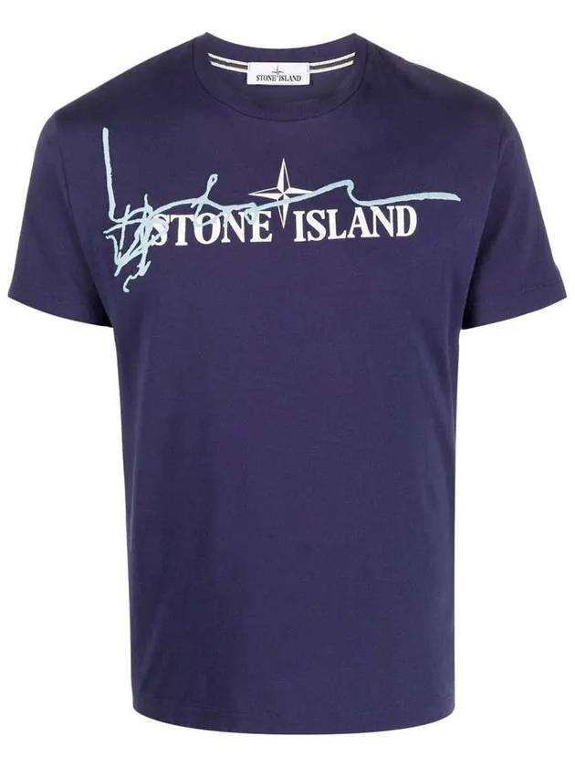 Logo Ink Short Sleeve T-Shirt Navy - STONE ISLAND - BALAAN 2