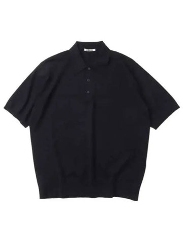 24 SUPER HIGH GAUGE COTTON KNIT POLO DARK NAVY A24SP02PD - AURALEE - BALAAN 1