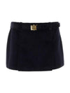 Women's Corduroy Mini Cotton H-Line Skirt Navy - MIU MIU - BALAAN 2