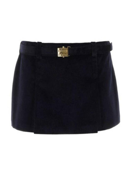 Women's Corduroy Mini H-Line Skirt Navy - MIU MIU - BALAAN 2