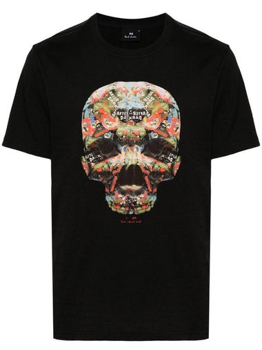 Skull Sticker Print Cotton Short Sleeve T-Shirt Black - PAUL SMITH - BALAAN 1