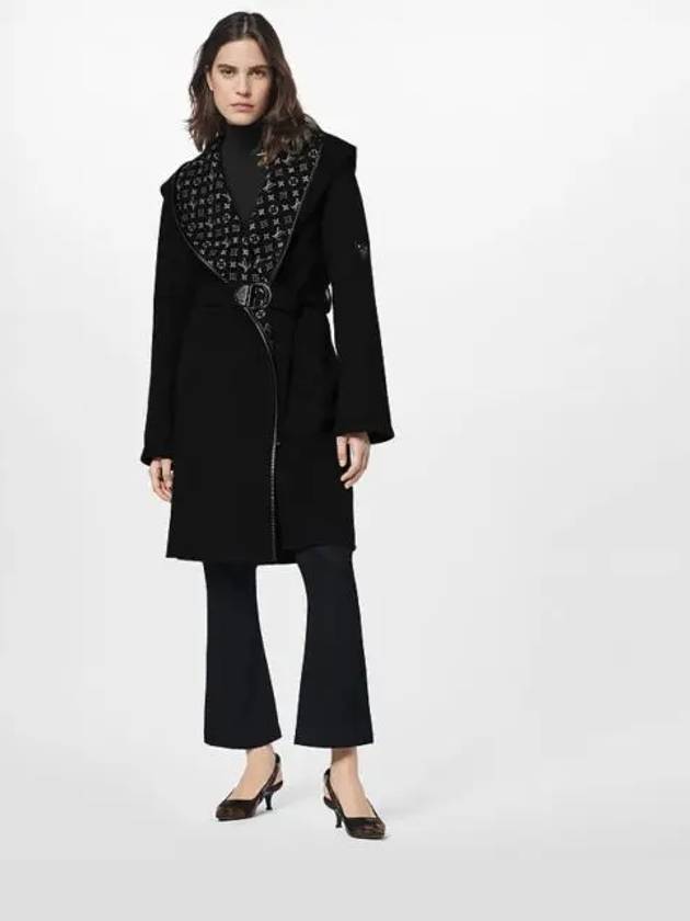 Women's Hooded Wrap Single Coat Black - LOUIS VUITTON - BALAAN 2