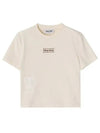 Logo Patch Crop Cotton Short Sleeve T-shirt Light Beige - MIU MIU - BALAAN 2