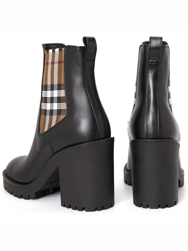 Check Panel Leather Ankle Chelsea Boots Black - BURBERRY - BALAAN.
