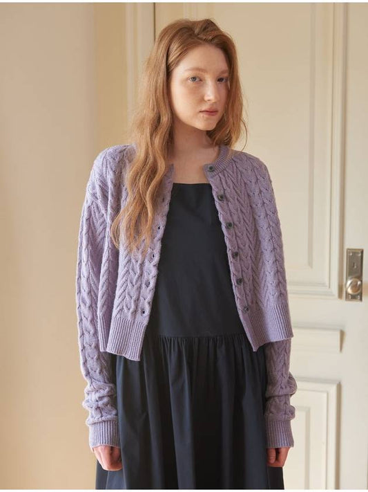 Cable knit Cardigan Purple - CORCA - BALAAN 1